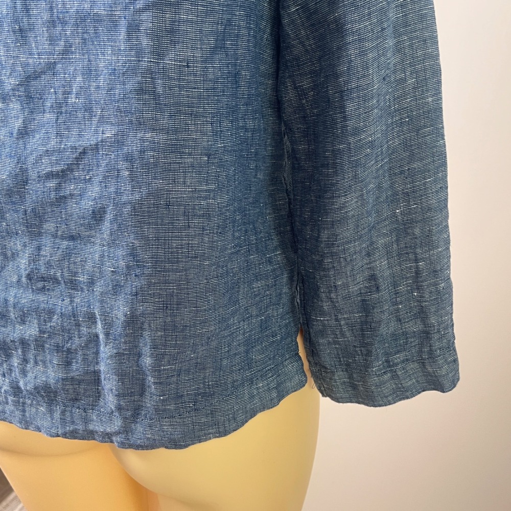 Sigrid Olsen Linen Blouse Top Medium 3/4 Sleeve Boat Neck Blue Coastal Grandma - Picture 9 of 11